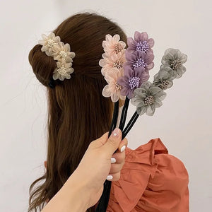 3D Organza Fluffy Flowers Twist Hair Pins